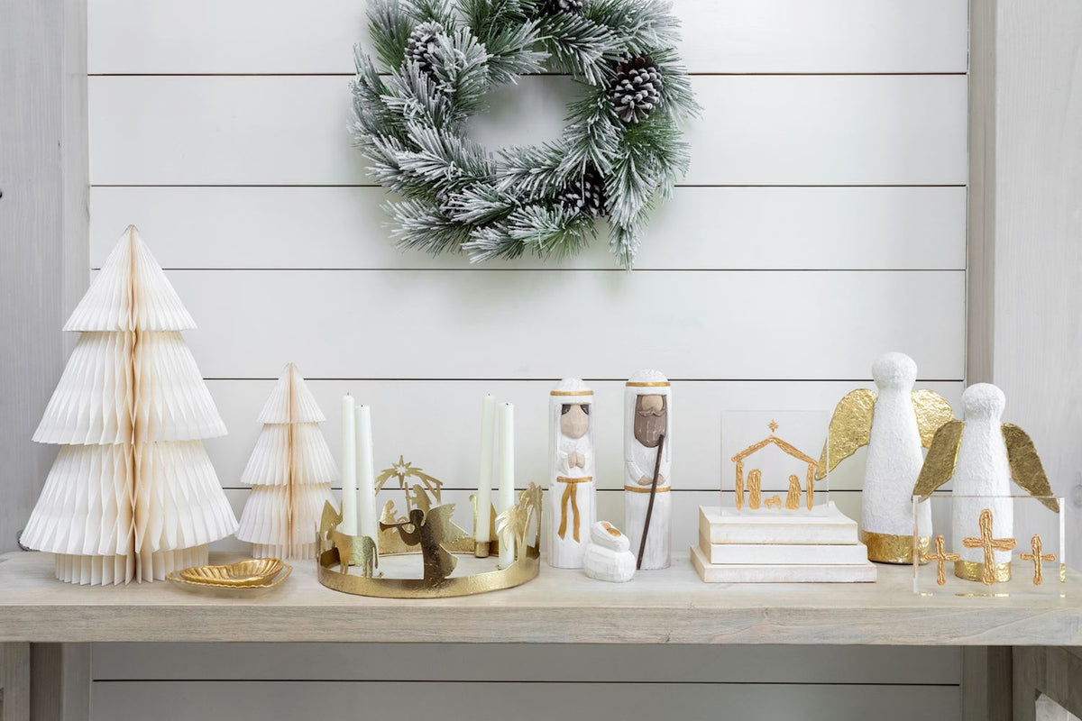 Hand-Painted Paper Mache Gold Angel Sitters
