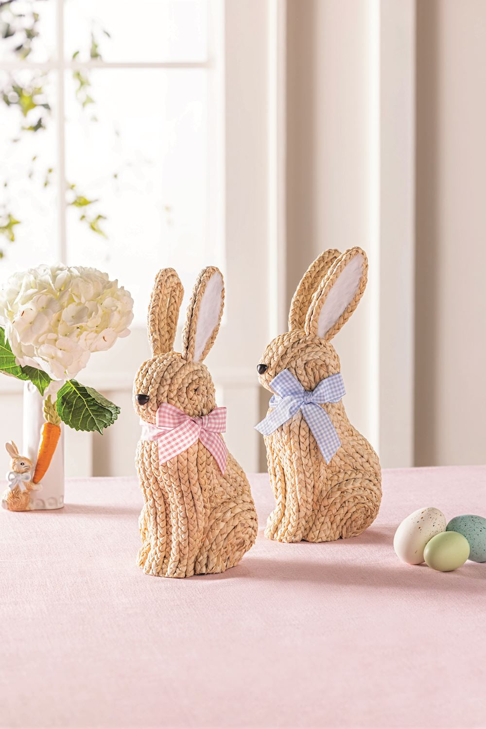 Woven Corn Husk Bunny with Gingham Bow