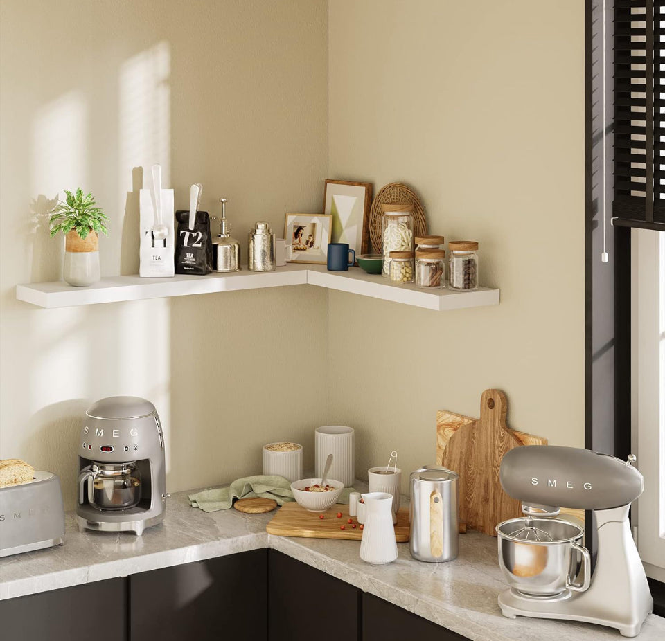 BAMEOS Floating Shelf,Wall Shelf, Decor Wall Mounted Shelves, Hanging Shelf Set for Bathroom Kitchen Living, Kitchen, Room Bedroom Storage White
