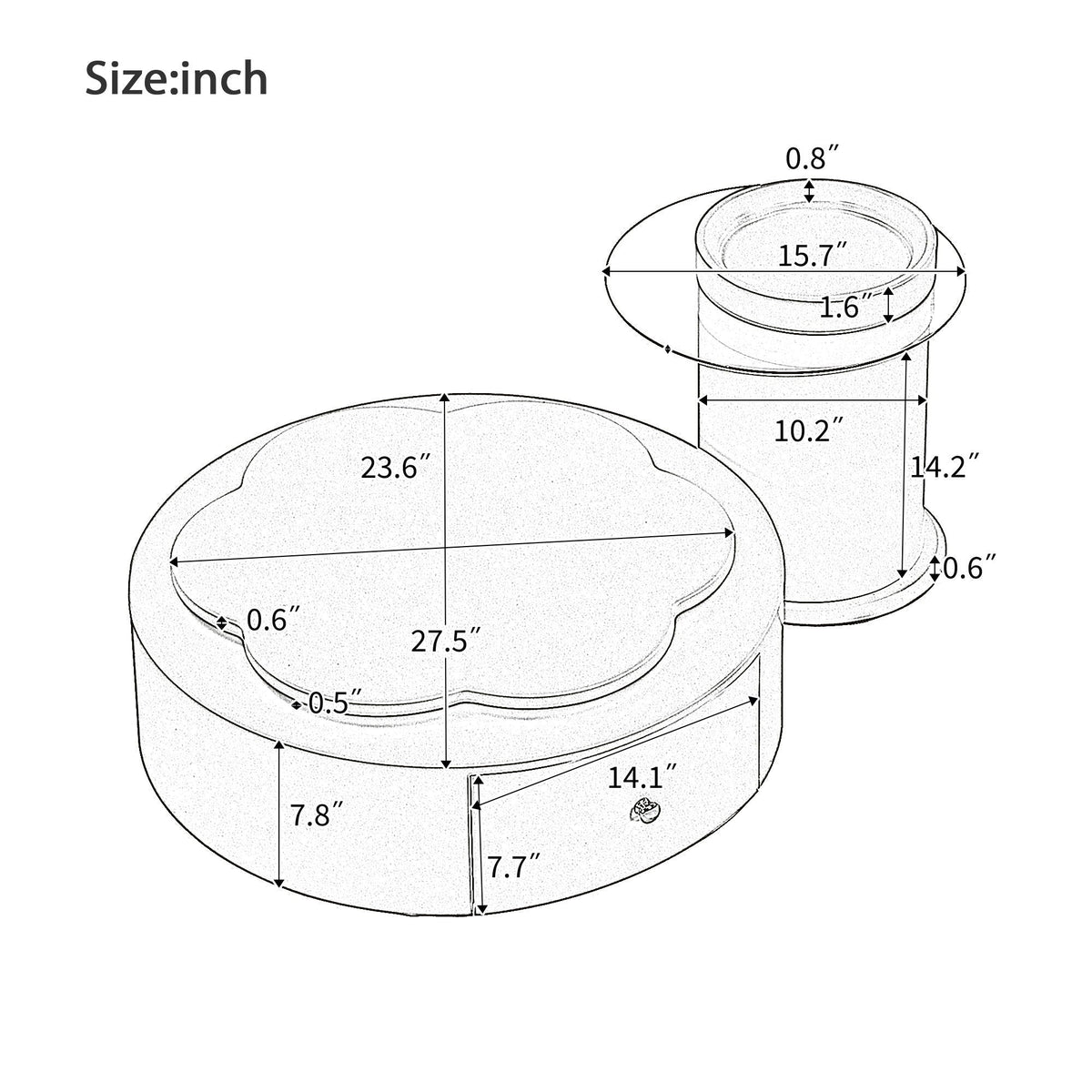 Modern Round Coffee Table (Set of 2), 360 Degree Rotatable Flower Shaped Top With 2 Drawers, Top Circle Side Table End Table With Glass For Living Room - Off White