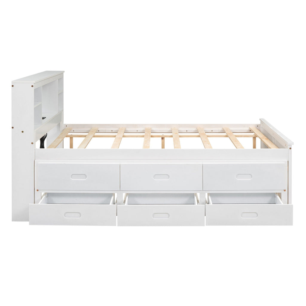 Platform Bed With Storage Headboard, USB, Trundle And 3 Drawers