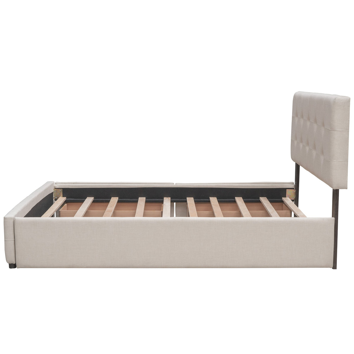 Upholstered Platform Bed with 2 Drawers and 1 Twin XL Trundle,  Linen Fabric, Queen Size - Dark Beige(OLD SKU :LP100314AAA)