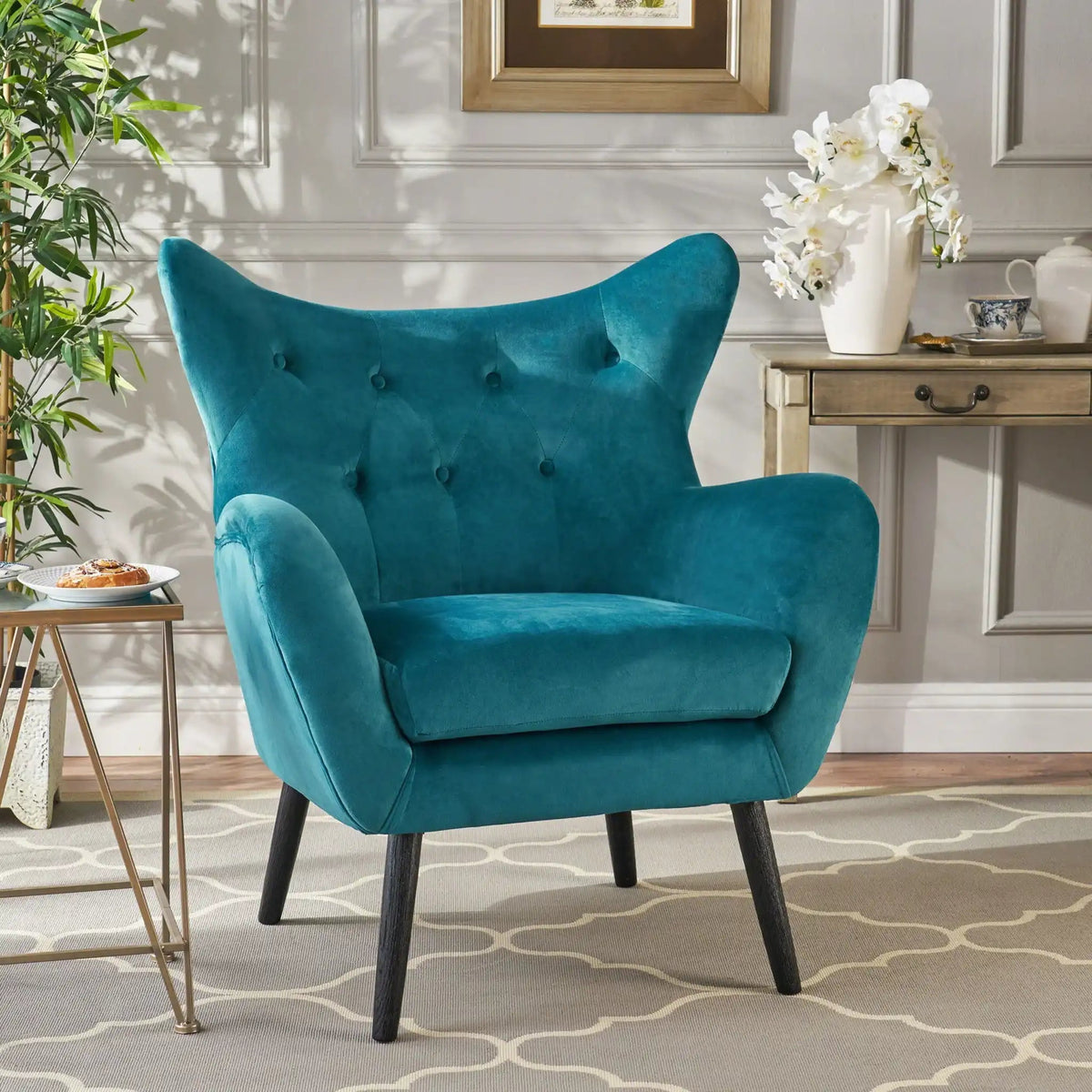 Alyssa Mid Century Upholstered Arm Chair With Wingback Design