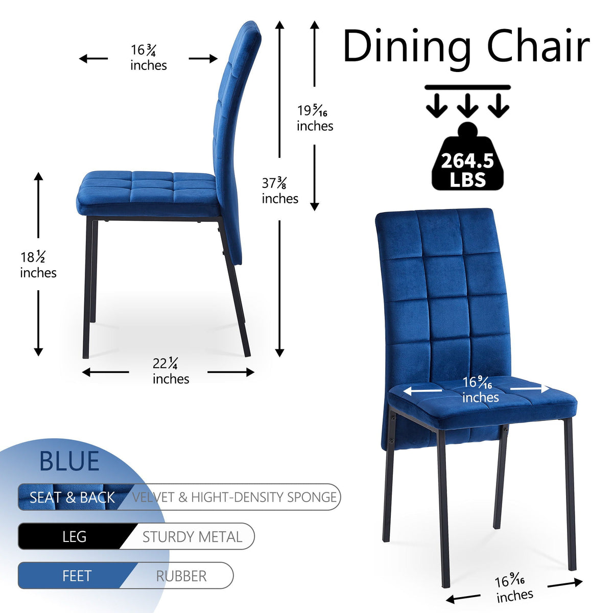 High Back Nordic Dining Chair Modern Fabric Chair With Legs (Set of 2)