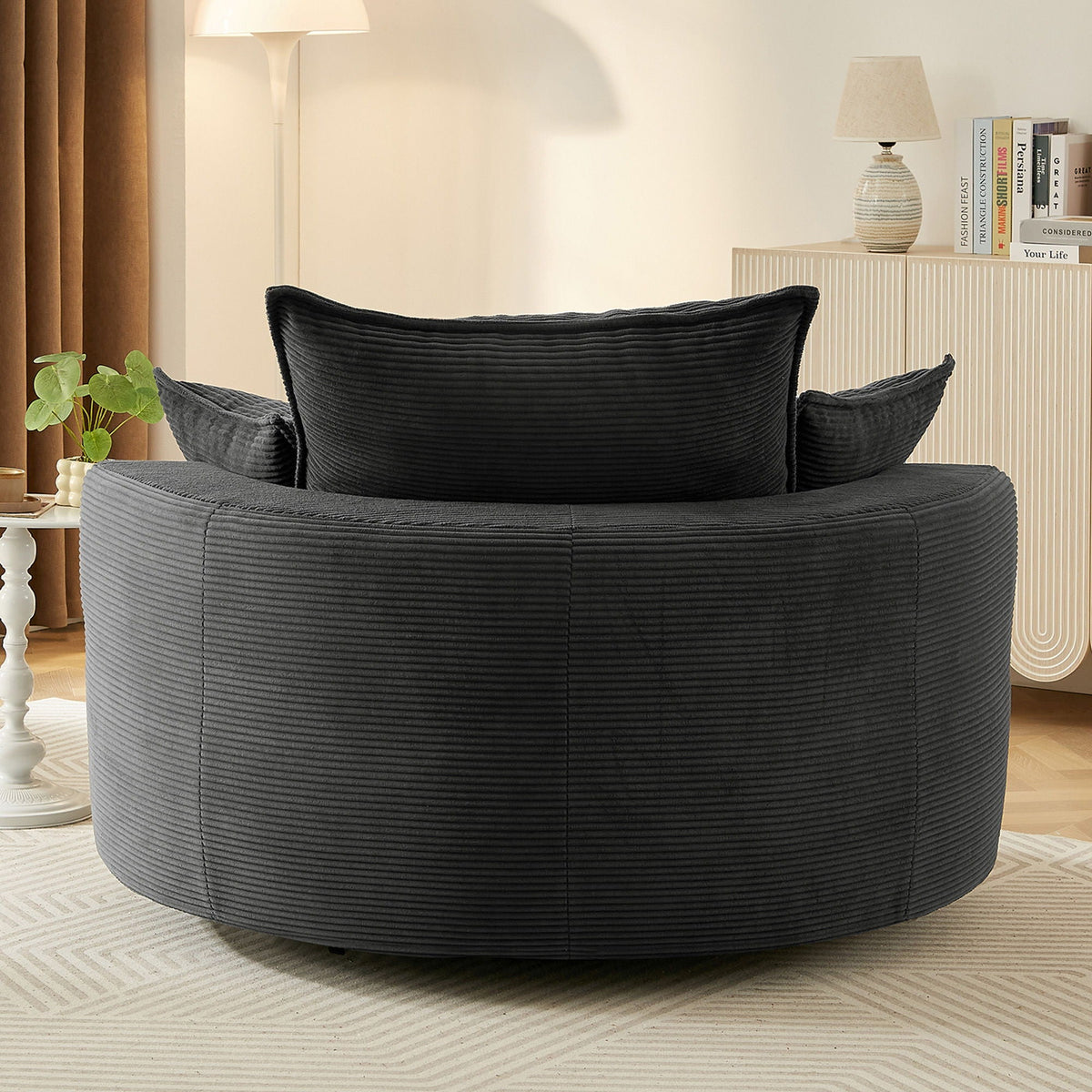 360° Swivel Accent Barrel Chair With Dual Layer Cushion And 3 Removable Pillows