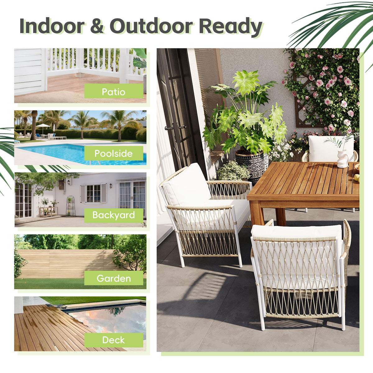TOPMAX Patio 5pcs Wooden Dining Table Set