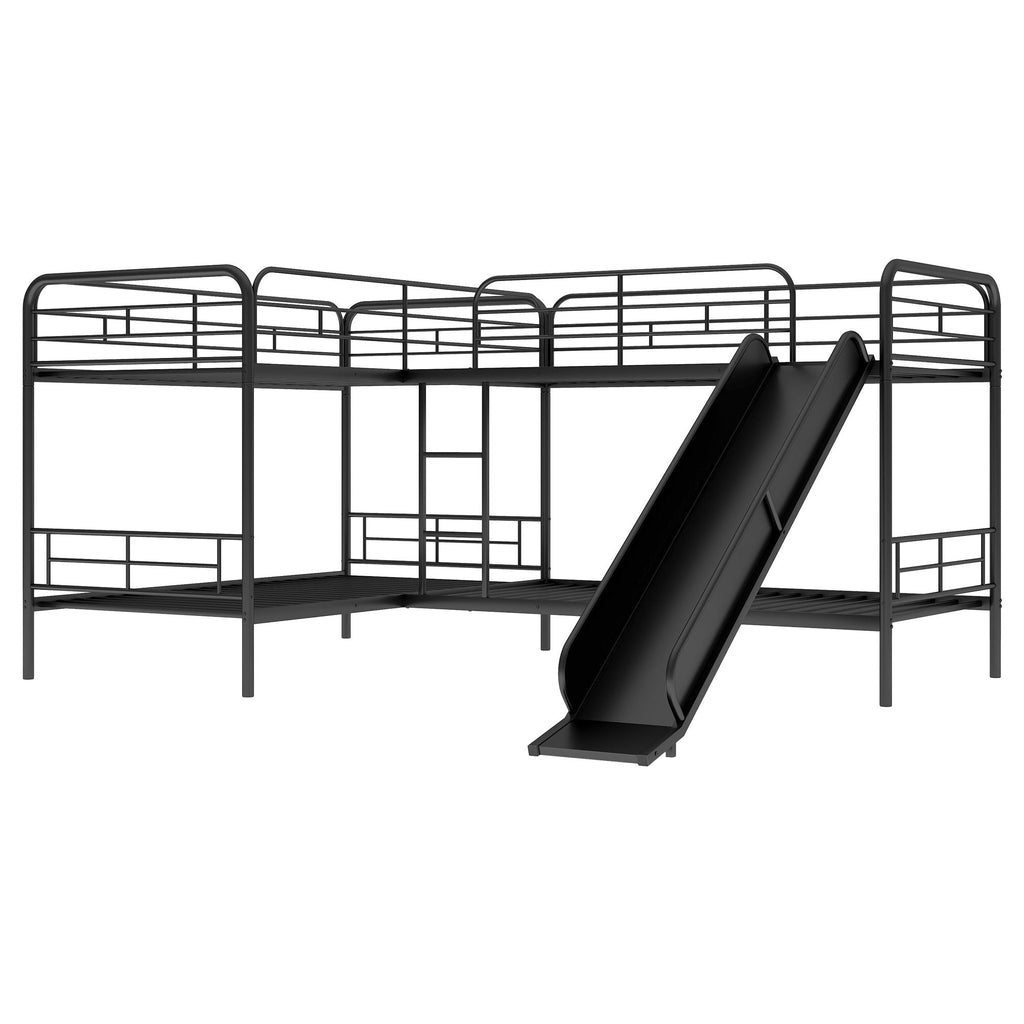 Mission Style Twin Size L-Shaped Bunk Bed With Slide And Ladder - Black