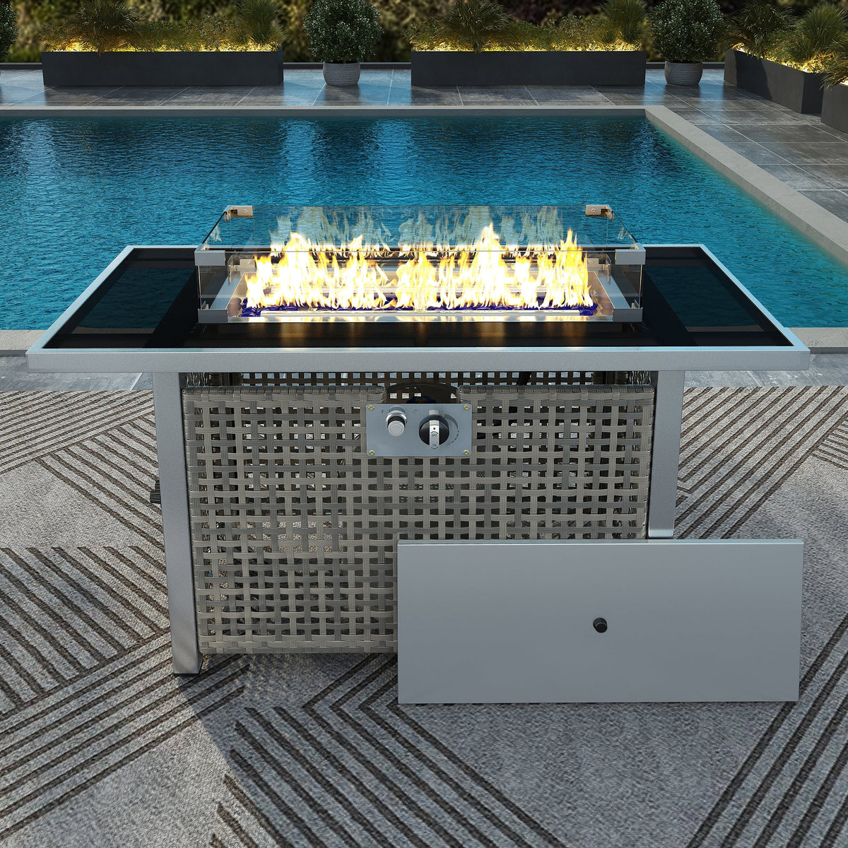 K&K Patio 8-Piece Patio Furniture Set with 43" Fire Pit Table