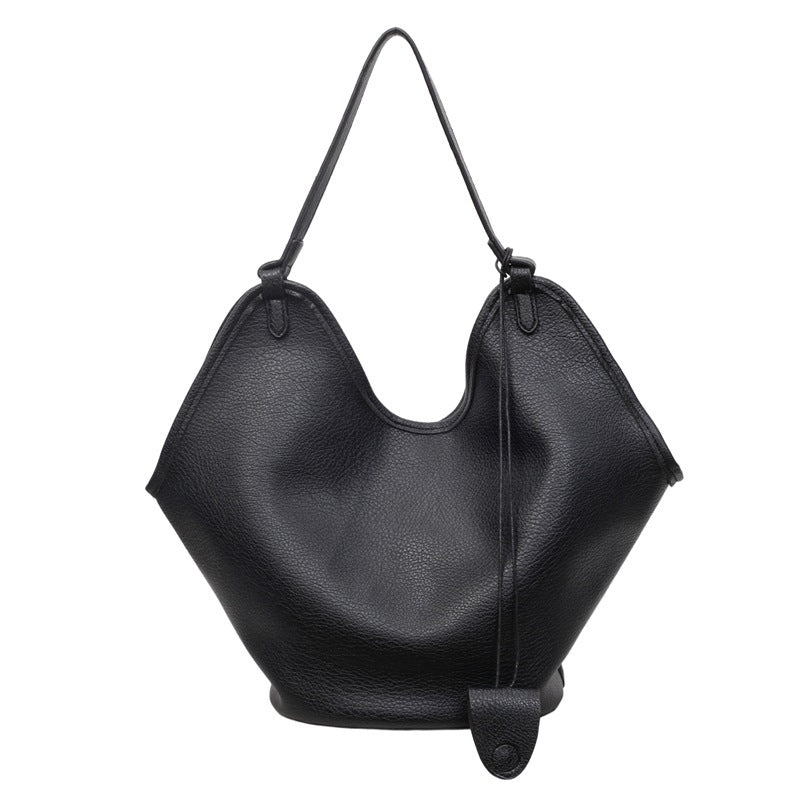 Women's Lychee-Grain PU Bucket Tote Bag – Vintage Minimalist Shoulder Bag