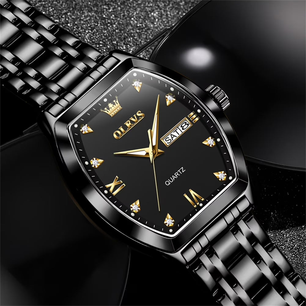 Mens Watches Square Business Dress Diamond Analog Quartz Date Luxury Watches for Men Dress Casual Stainless Steel Waterproof Luminous Mens Wrist Watches Gifts Reloj Para Hombre Gold/Black Dial