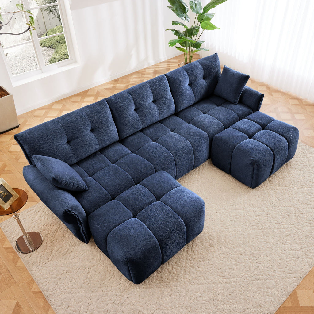 Sofa Set With Ottoman And Pillows, Textured, High Resilience Cushions