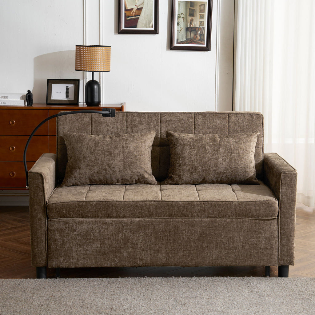 Pull-Out Sleeper Sofa With Reversible Backrest Cushion, Side Pockets, 2 USB Ports And A Phone Holder For Living Room