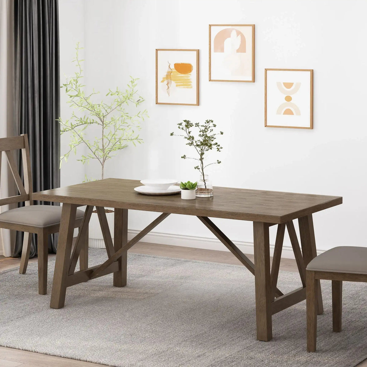 Farmhouse Style Dining Table With Wood-Like Top