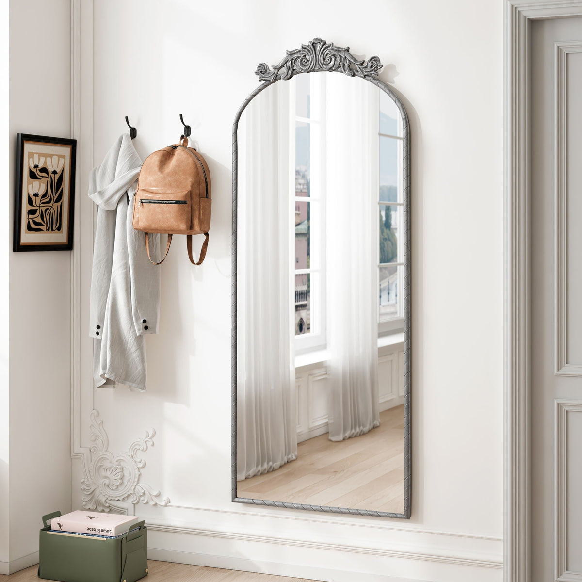 Vintage Arched Full Body Mirror, Wall Mounted For Living Room