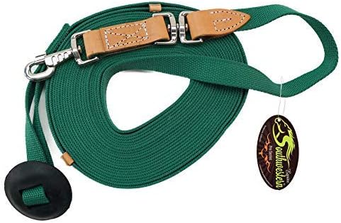Southwestern Equine 35' Flat Cotton Web Lunge Line with Bolt Snap & Rubber Stop (35', Emerald)