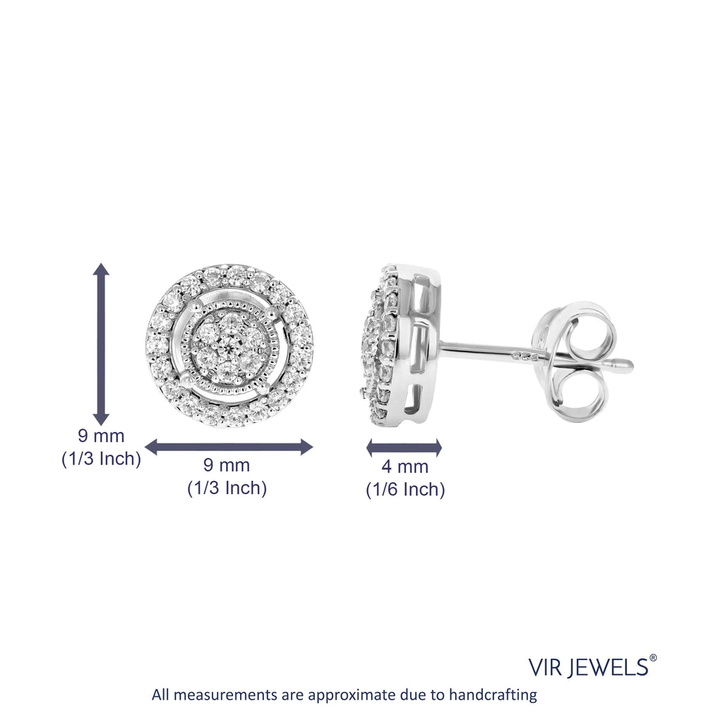 1/2 CTTW round Diamond Stud Earrings in .925 Sterling Silver with Rhodium Female Adult