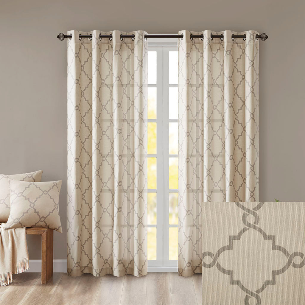 Fretwork Print Grommet Top Window Curtain Panel (One Panel)