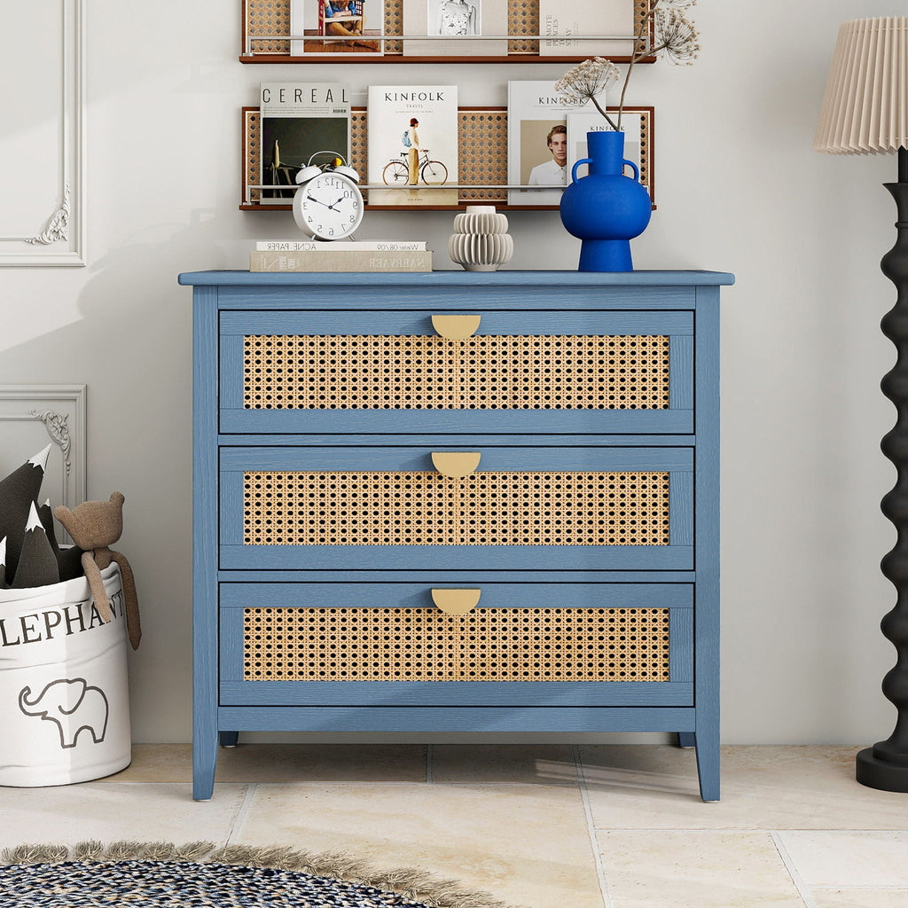 3 Drawer Cabinet, Natural Rattan, American Furniture