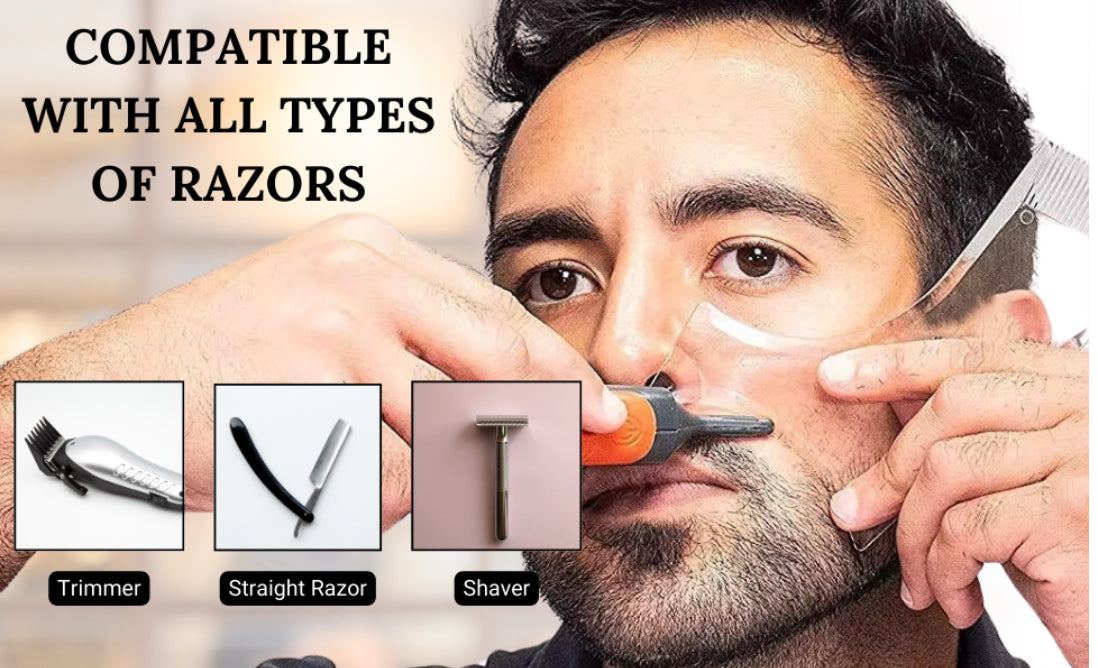 Beard Shaper for Men Beard Lineup Tool for Grooming Beard Guide Shaping Tool for Straight & Curve Cut Barber Tools Goatee Shaper Beard Template for Men to Style Facial Hair