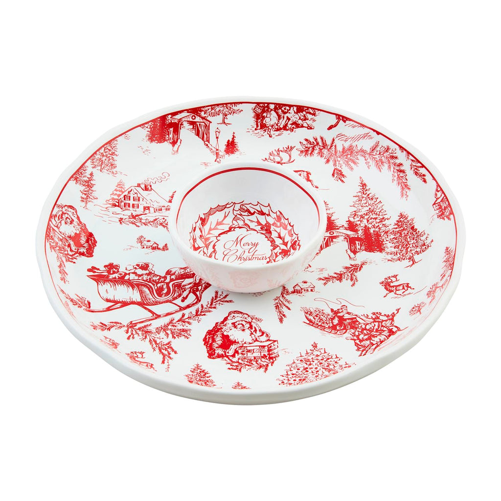 Christmas Red Toile Chip & Dip Set