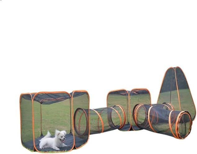 7 in 1 Outdoor Cat Enclosure, Foldable Pop-Up Mesh Playpen Tunnel for Pet Run, Foldable Outside Enclosed Tent Cage for Small Dogs, Rabbit and Other Animals