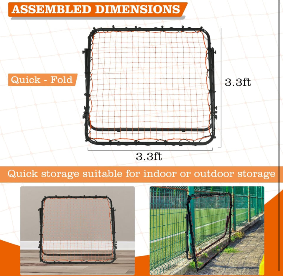 RayChee Portable Soccer Rebounder, 3.3×3.3FT/3.9×3.9FT Rebound Net with Quick Folding Design, Multi Angle Adjustment for Kids Teens & All Ages, Soccer