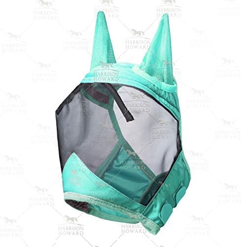 Harrison Howard CareMaster Pro Luminous Horse Fly Mask Large Eye Space Standard with Ears UV Protection for Horse Summer Mint M Cob