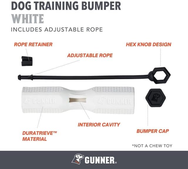 Dog Training Bumper - Durable Retriever Dummy for Professional Training, Perfect for Water Activities, Hunting, and Outdoor Retrieval Practice, with Adjustable Rope for Easy Handling (White)