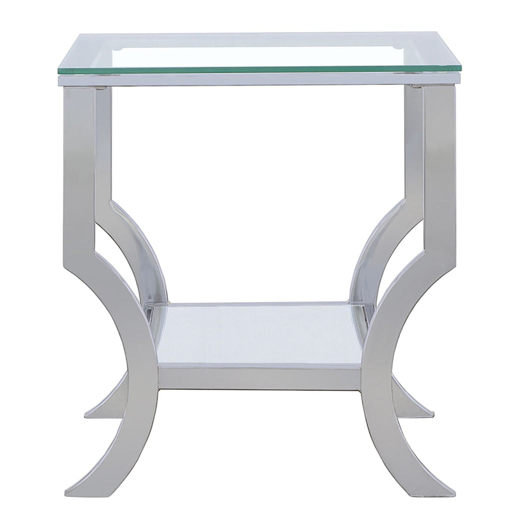 Porch & Den - Square Top End Table Elegance Glass - Chrome