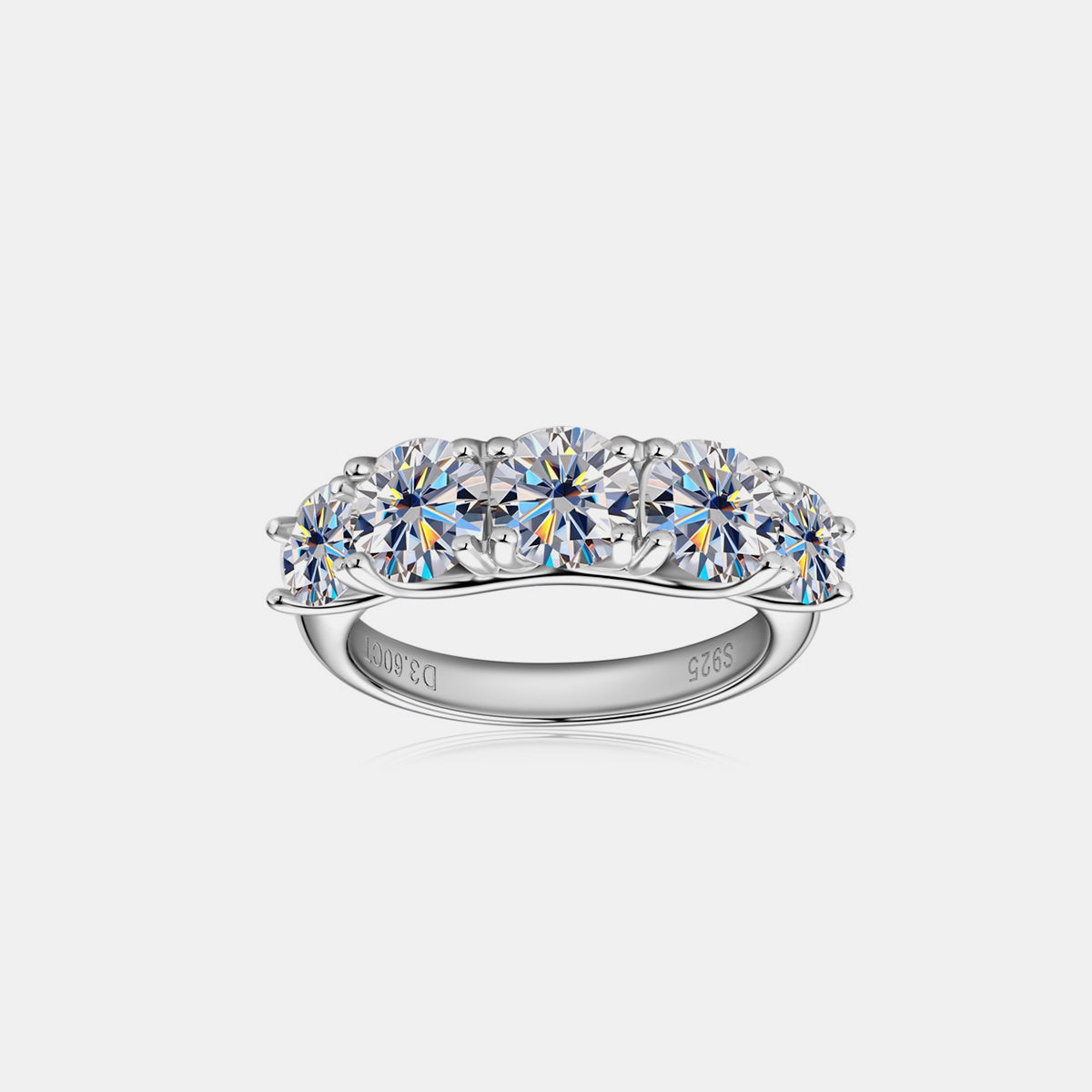 3.6 Carat 5 Stone Brilliant Round Cut Sparkala™ Pure Sterling Silver 5 Stone Ring