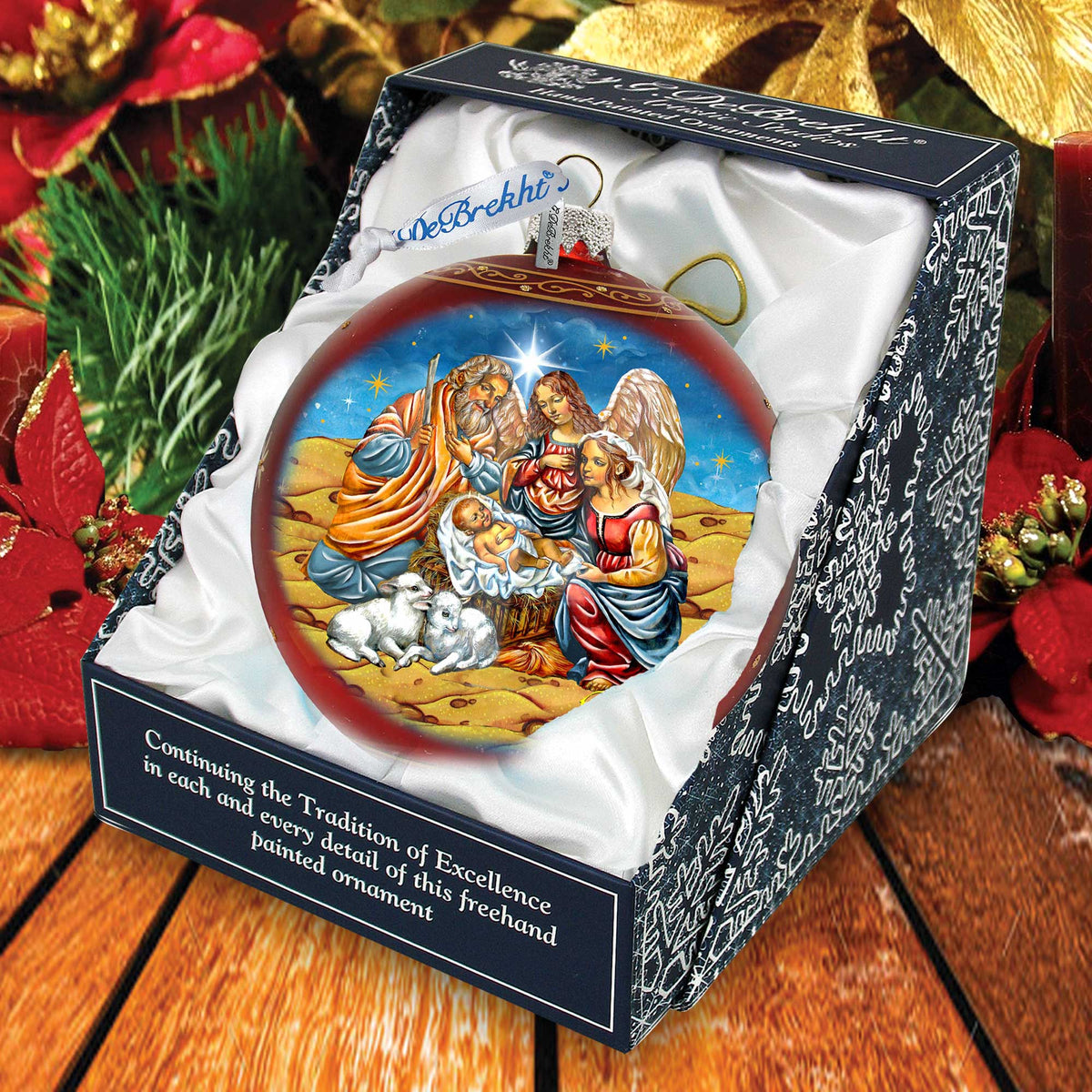 Regal Nativity Lg Glass Ornament in Red by G.Debrekht - Christmas Decor - 73928R