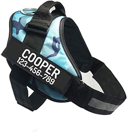 PawPawify Custom No Pull Dog Harness with Name and Phone Number, Heavy Duty Personalized Pet Vest to Prevent Tugging, Pulling, or Choking, Training and Walking (Camouflage Blue, M (20-40 LBS))