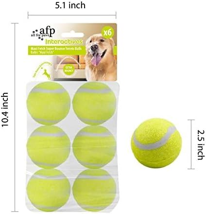 ALL FOR PAWS Interactive Super Bounce Tennis Balls Dog Toy, Pet Safe Toys for Exercise and Training, 2.5 Inch Diameter (6 Pack)