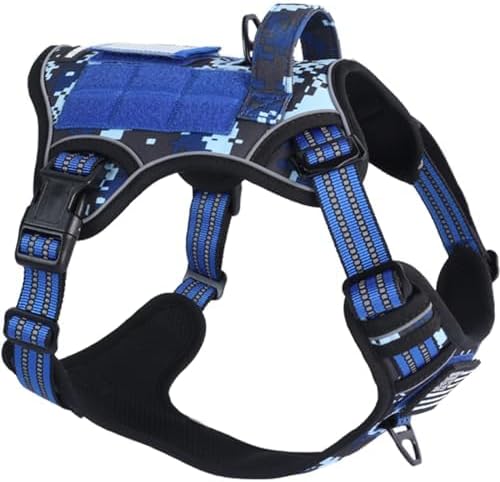 BUMBIN Tactical Dog Harness for Small Dogs No Pull, Famous TIK Tok No Pull Puppy Harness, Fit Smart Reflective Pet Walking Harness for Training, Adjustable Dog Vest Harness with Handle Blue Camo XS