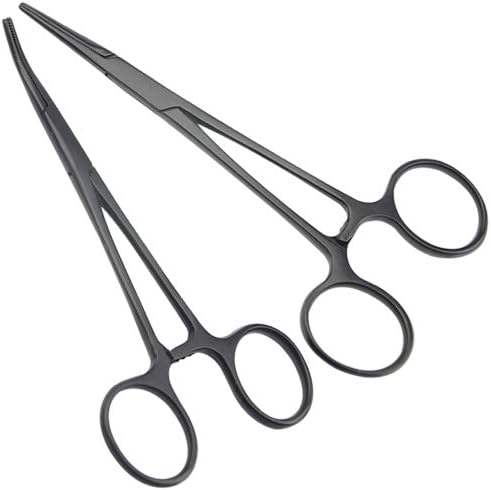 LILYS PET Pet Colourful Stainless Steel Hemostat Hemostatic Forcep,Pet Ear Hair Pull Forcep,Bend head and Straight head kit (Black, 12cm)