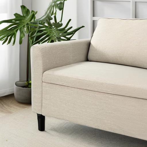 HULALA HOME Modern Storage Bench with Throw Pillows, 59.4" Extra Long Bedroom Ottoman Bench for End of Bed, Comfy Upholstered Footstool for Entryway Dining Room Living Room, Beige