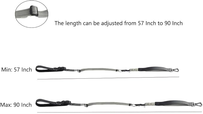 Hands Free Dog Leash for Large Medium Dogs Heavy Duty Bungee Reflective Adjustable Waist Leashes for Walking Running with Car Buckle 4-6FT (Grey)