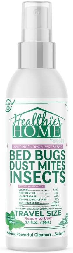 CHOMP! Travel Size Bed Bug & Insect Repellent, Natural, TSA Approved Indoor Pest Control Spray for Travel & Home, Plant-Based Dust Mite, Ant, Spider, Fly Killer, Peppermint Scent, 3.4 Fl Oz