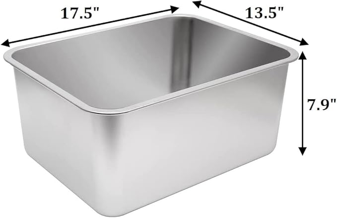 Kichwit Large Stainless Steel Cat Litter Box with High Sides, Metal Litter Pan for Cat, Non Stick Smooth Surface, Easy to Clean (17.5" L x 13.5" W x 7.9" H)
