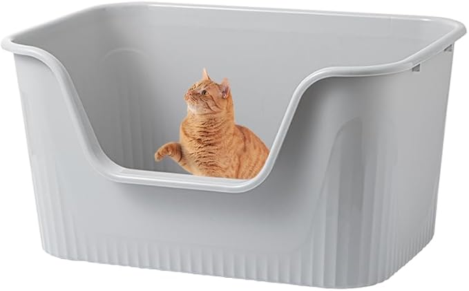 Vealind Jumbo Litter Box, XL Litter Boxes for Big Cats, Extra Large Space, High Sided Litter Pan, Leak-Proof & Anti-Splashing, Easy Clean & Durable (25” * 17” * 13” Grey)
