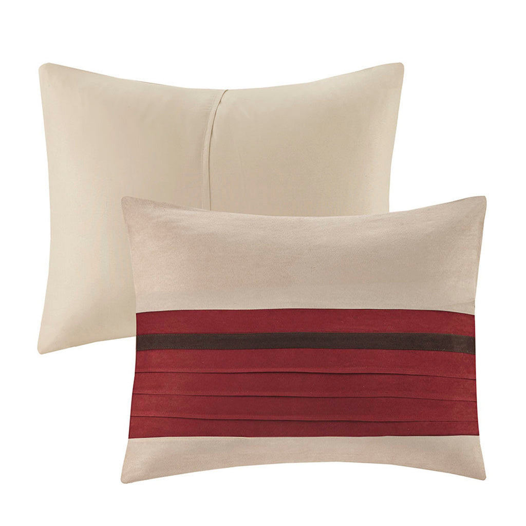 7 Pc Pieced Faux Suede Comforter Set Red King