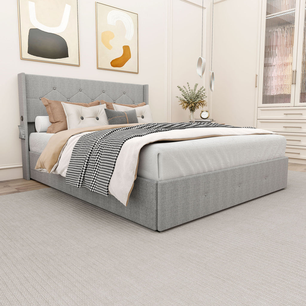 Bed With Gas Lift Storage, USB Ports