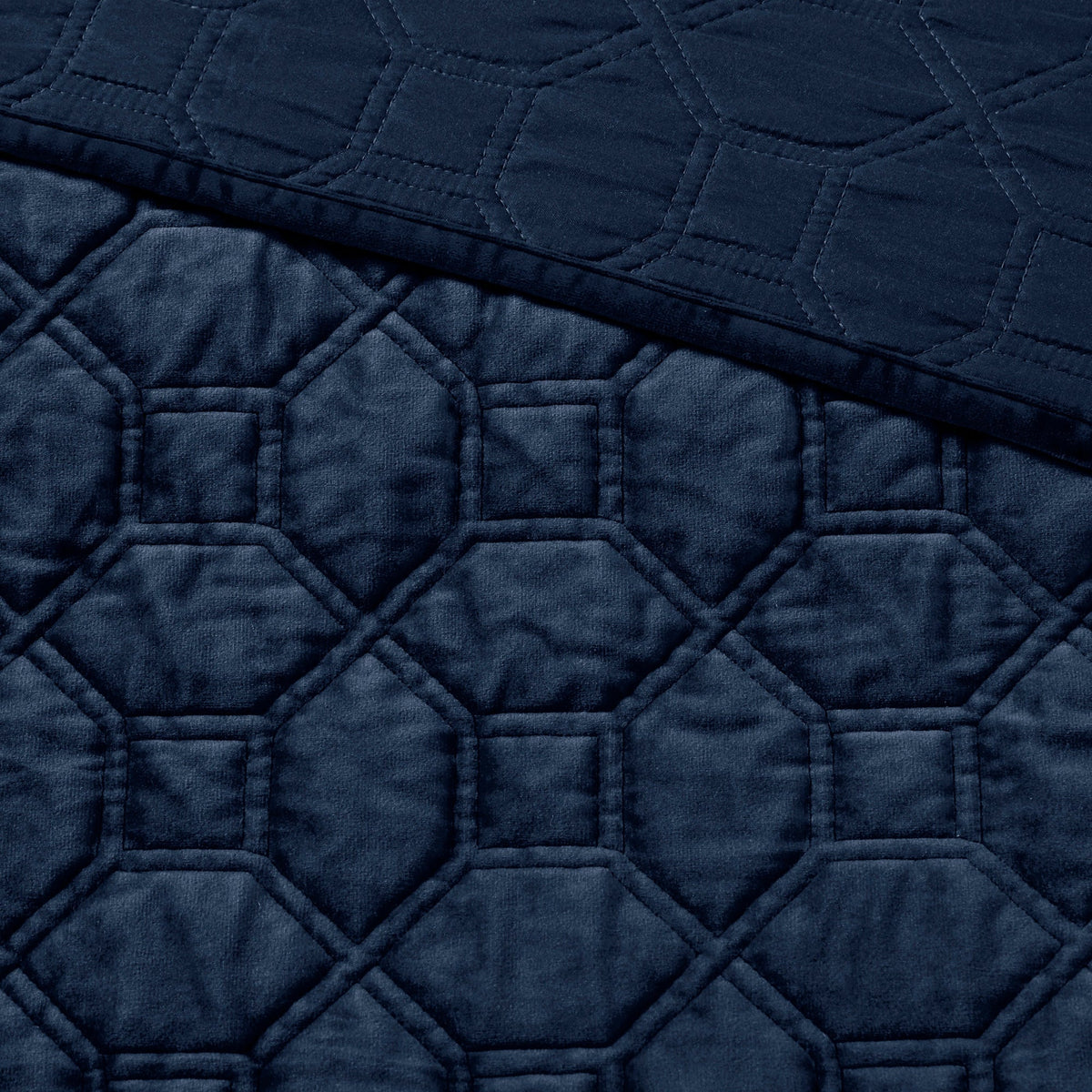 3 Piece Velvet Quilt Set Navy King/Cal King