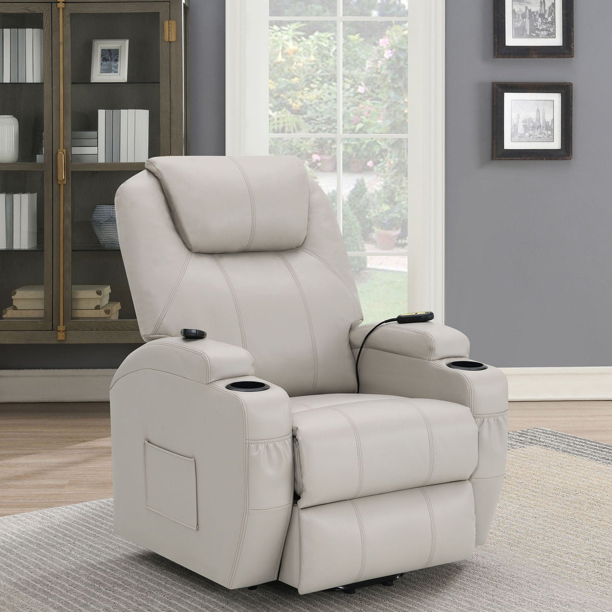 Selwyn - Upholstered Power Massage Recliner With Heat And Massage Functions - Champagne