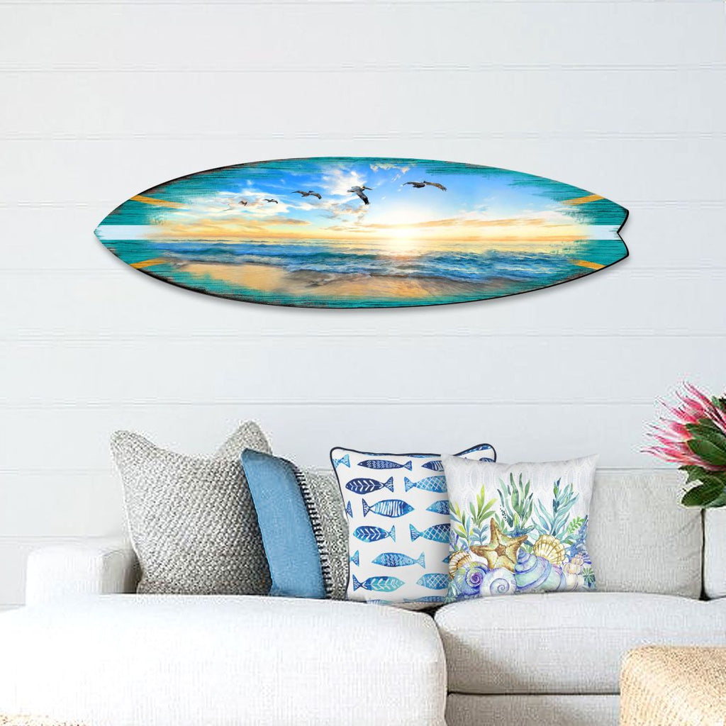 Sunset Surfboard Coastal Door Art by G. DeBrekht - Coastal Sea-Life Decor - 8490103HS