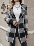 Women's Plaid Knit Coat – Loose Open-Front Jacket