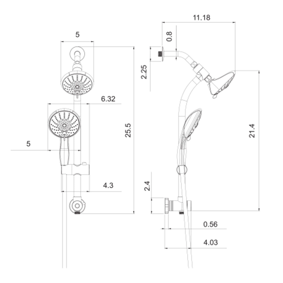 Dual Shower Head With Adjustable Slide Bar And Multi Function Settings