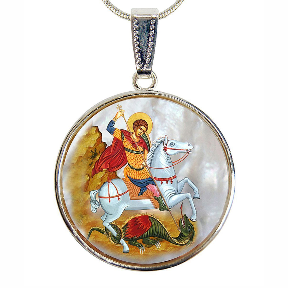 Saint George Silver Plated Mother of Pearl Necklace Jewelry - 43013