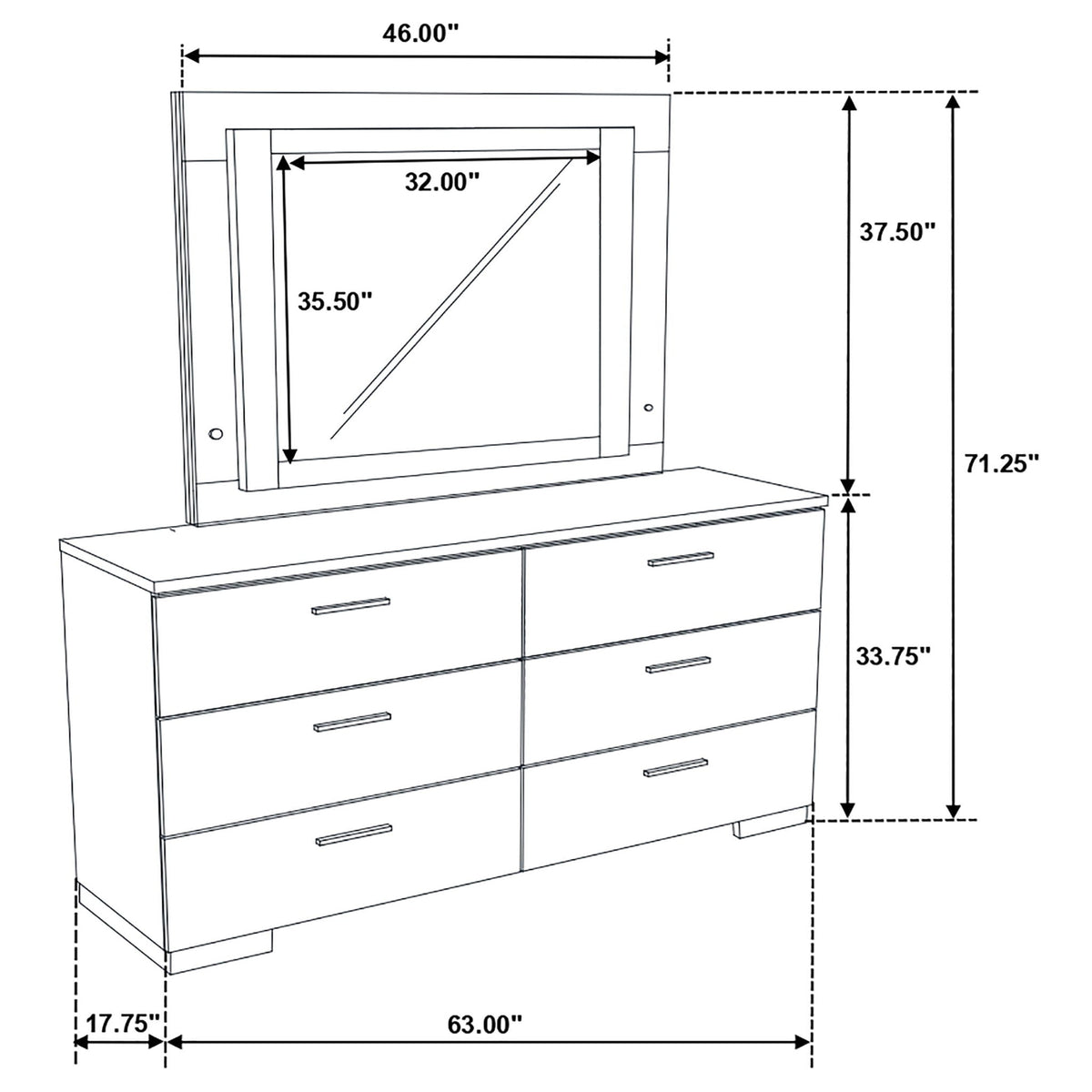 Dulcey - 6 Drawer Dresser With LED Mirror - Gloss White