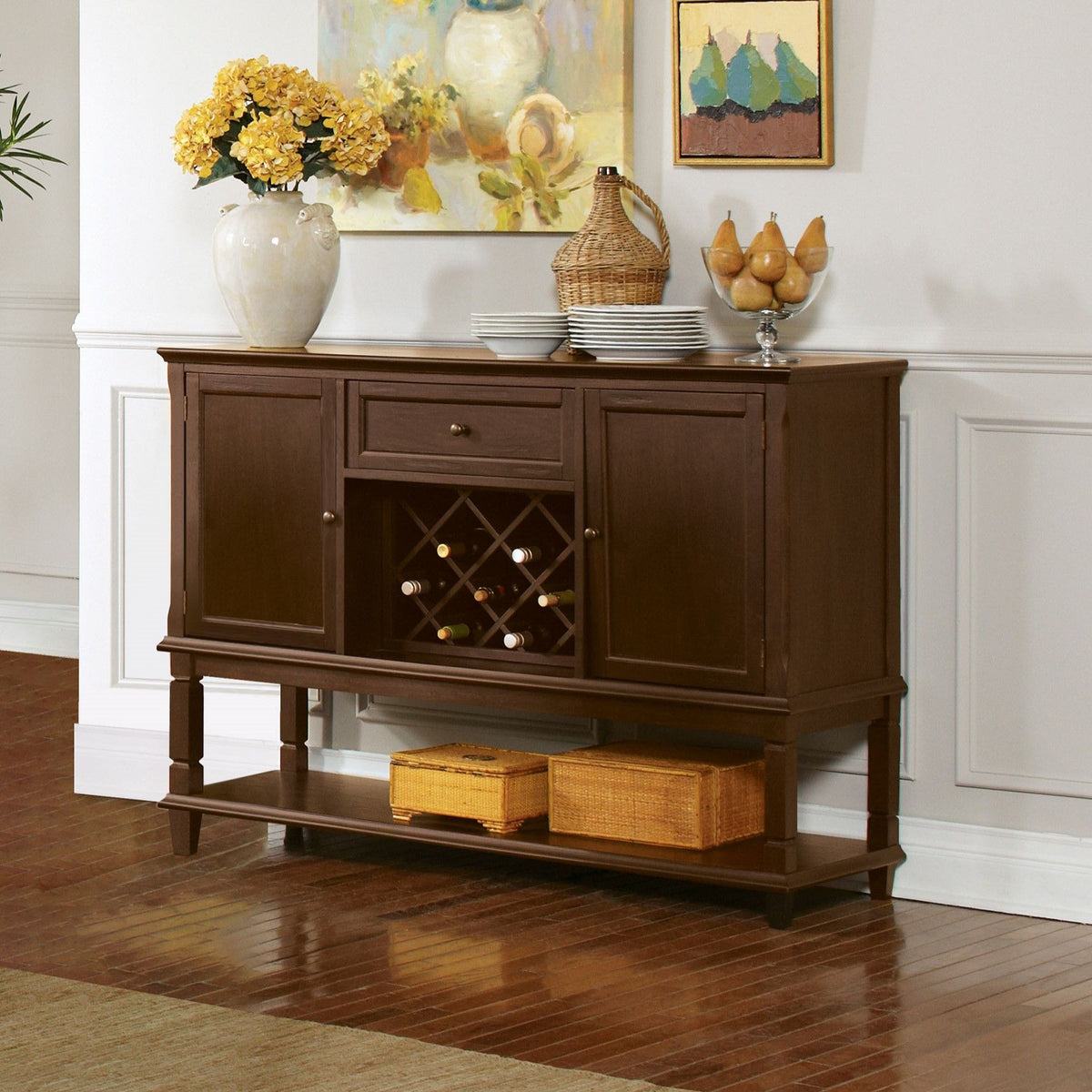 Declan - Traditional Server With Drawer And Wine Rack - Rustic